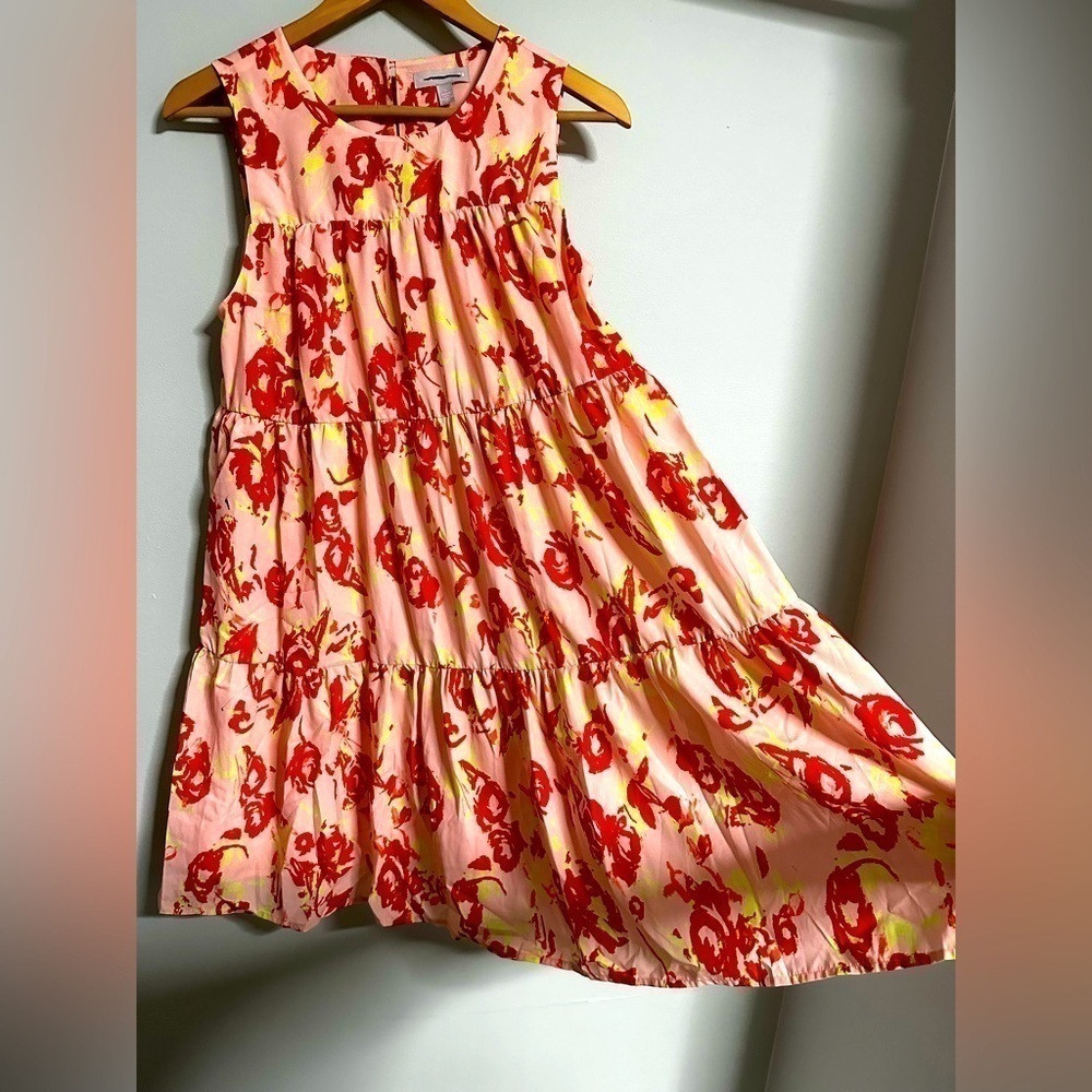 Chelsea28 women dress knee length tiered sleeveless pink lined size s round neck